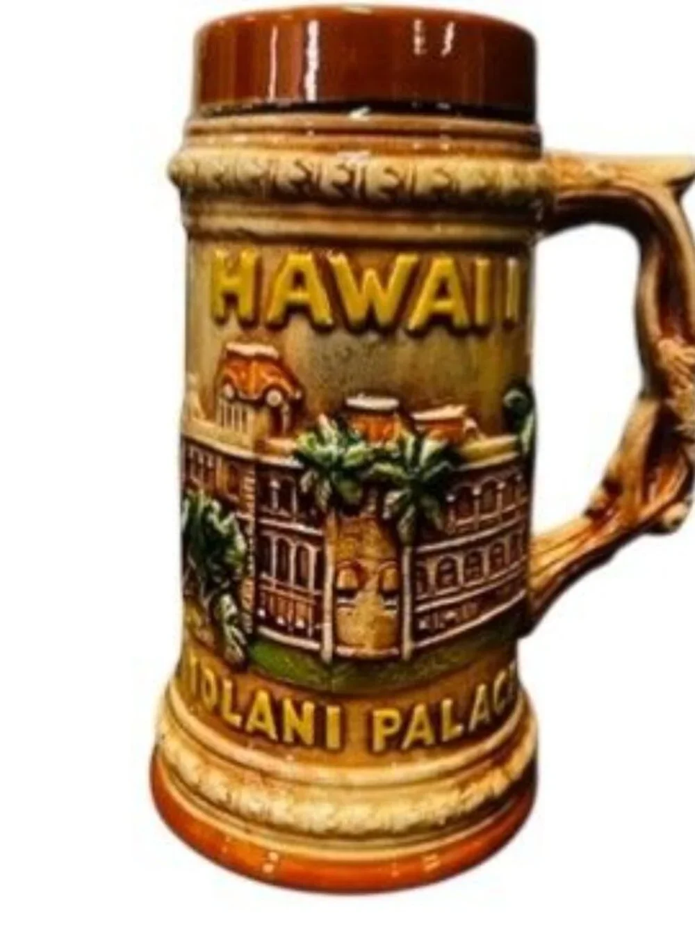 Vintage ceramic beer stein, Iolani Palace, Hawaii, made in Japan, EUC
